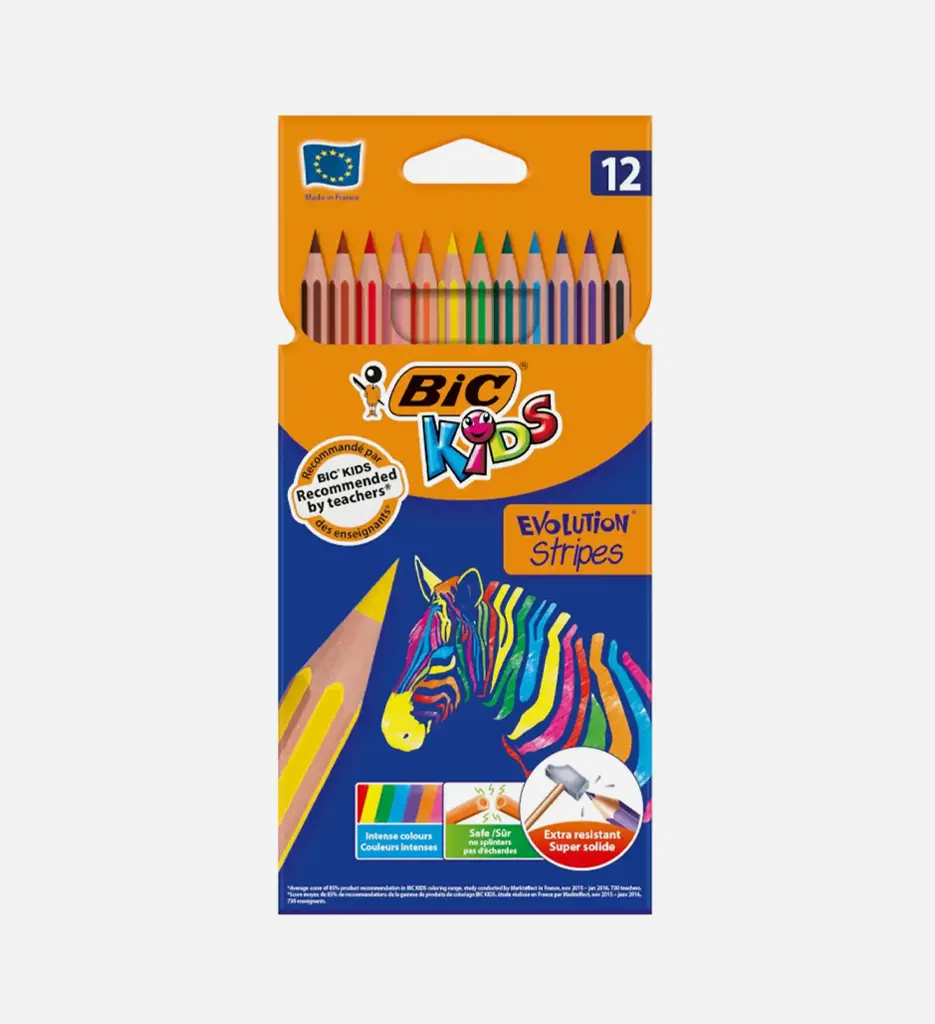 Pack de 12 Crayons de Coloriage Evolution Stripes - Bic
