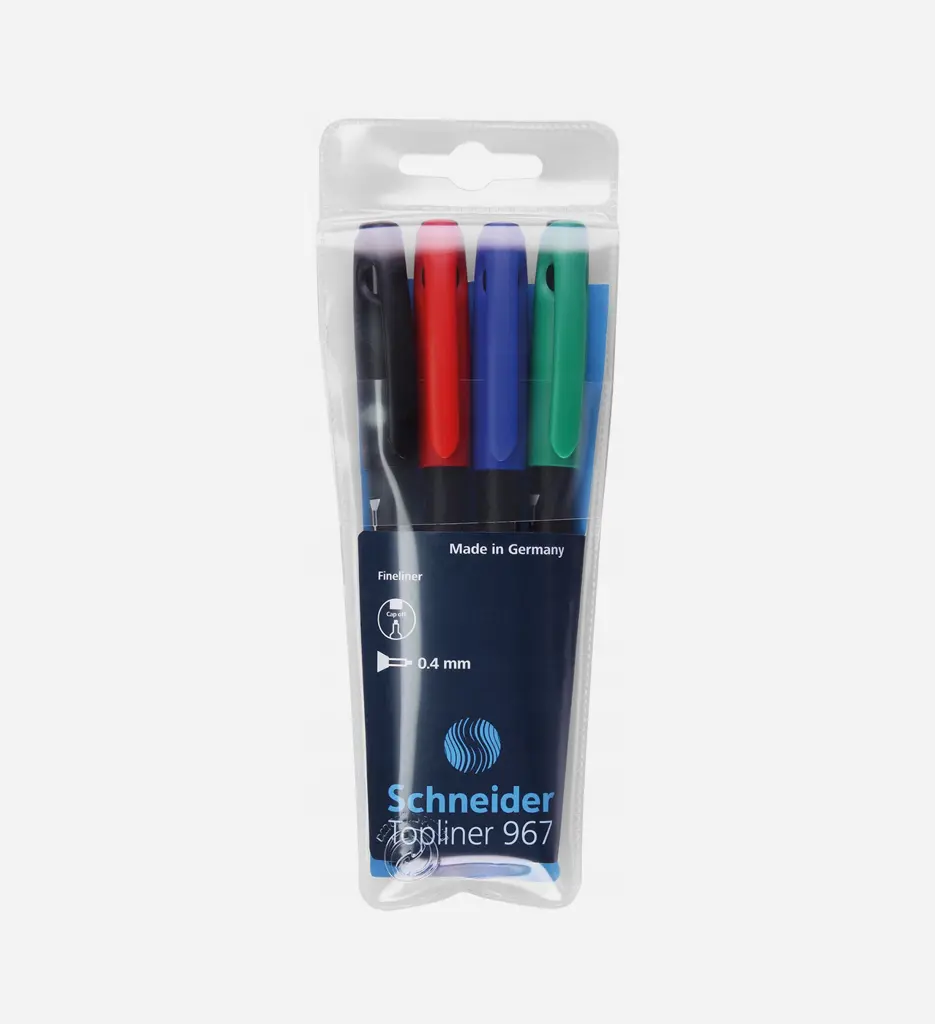 Pochette 4 Stylos Pointe Fine Topliner  Assorties - SCHNEIDER