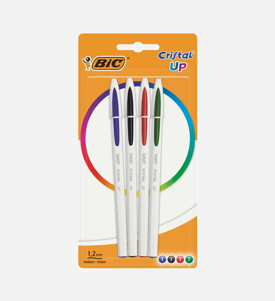 Pochette de 4 stylos à Bille Cristal Up Assorties - Bic