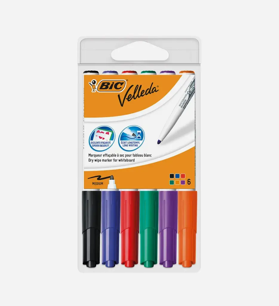 Blister de 6 Marqueurs Tableau Medium Velleda - Bic