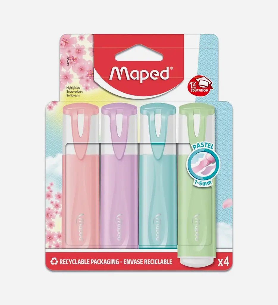 Pochette de 4 Surligneurs Pastel Réf 742546 - Maped