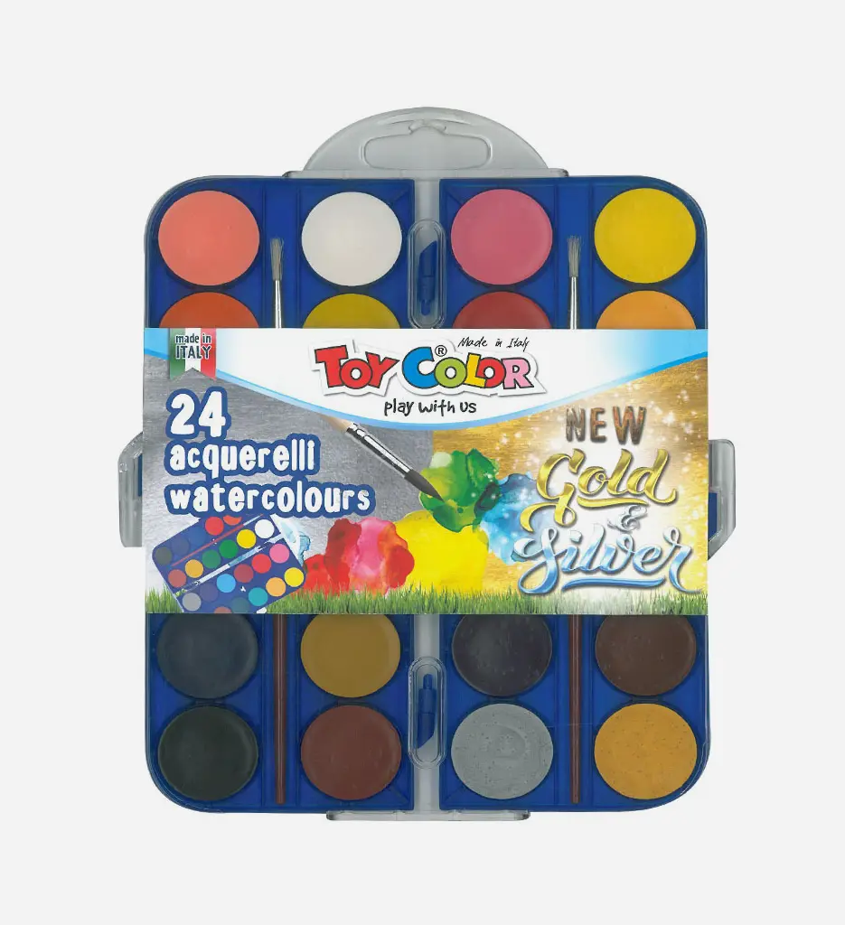 Boite de 24 Aquarelle Arg + Or Diam 30cm avec pinceau TOY COLOR
