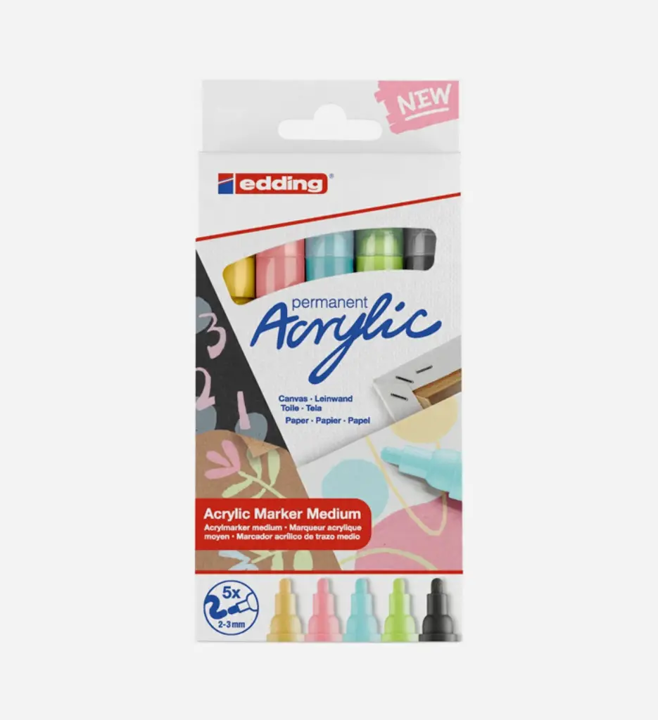 Boite de 5 Marqueurs Acrylique Peinture 5100 Pastel - EDDING 