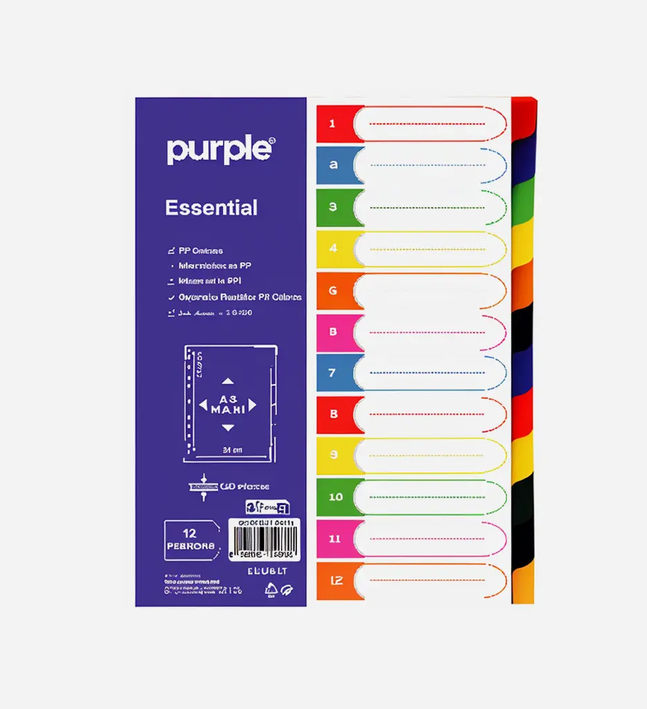 Jeu d'intercalaires A4 en PP 12 Positions - PURPLE 