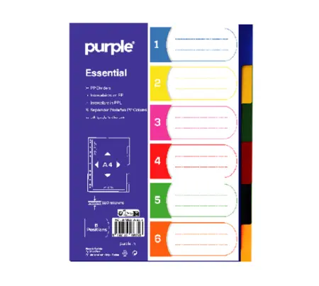Jeu d'intercalaires A4 en PP 6 Positions - PURPLE