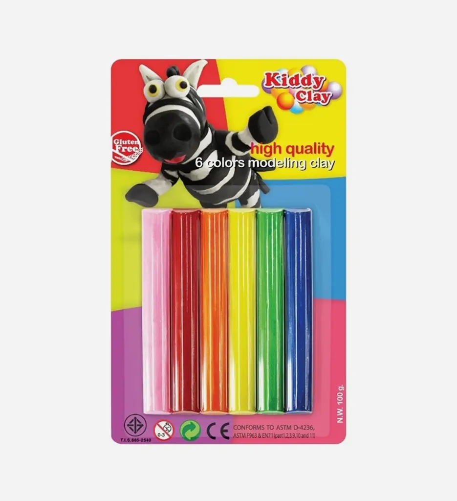 Paquet de 6 pate à modeler 100Gr - kiddy Clay