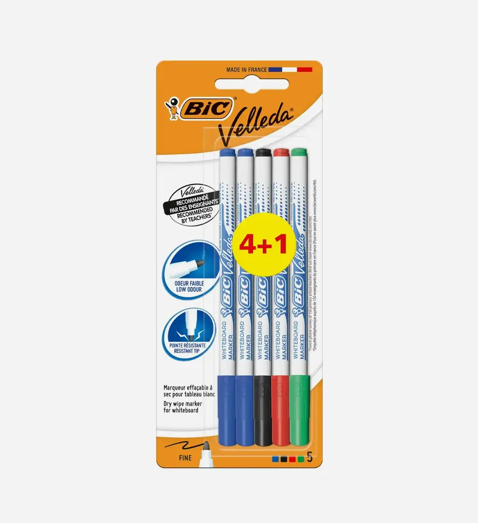 Blister de 5 Marqueurs Tableau Fine Velleda - Bic