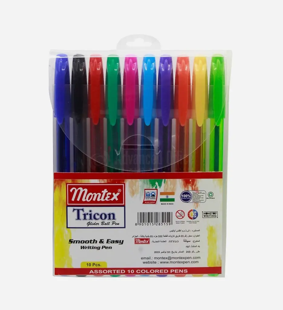 Pochette de 10 Stylo à Bille 1MM Tricon - Montex