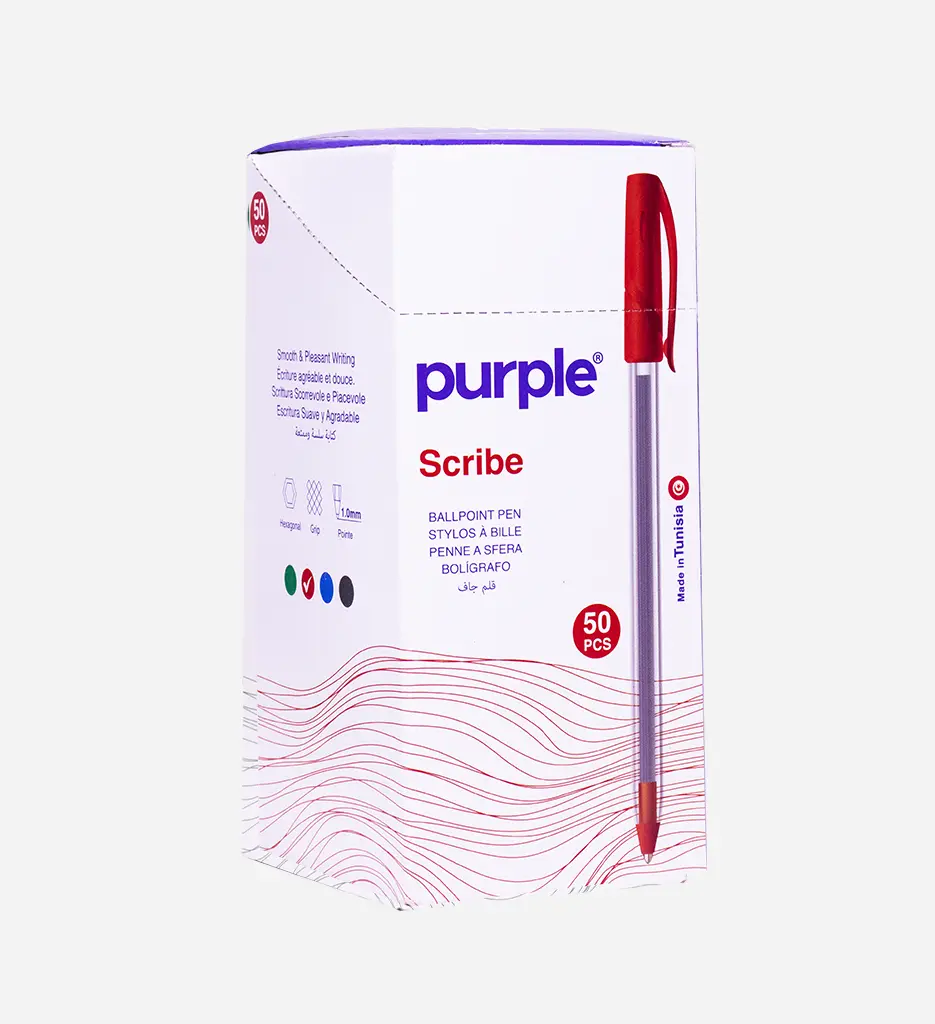 Boite de 50 Stylo à Bille Scribe Rouge - Purple